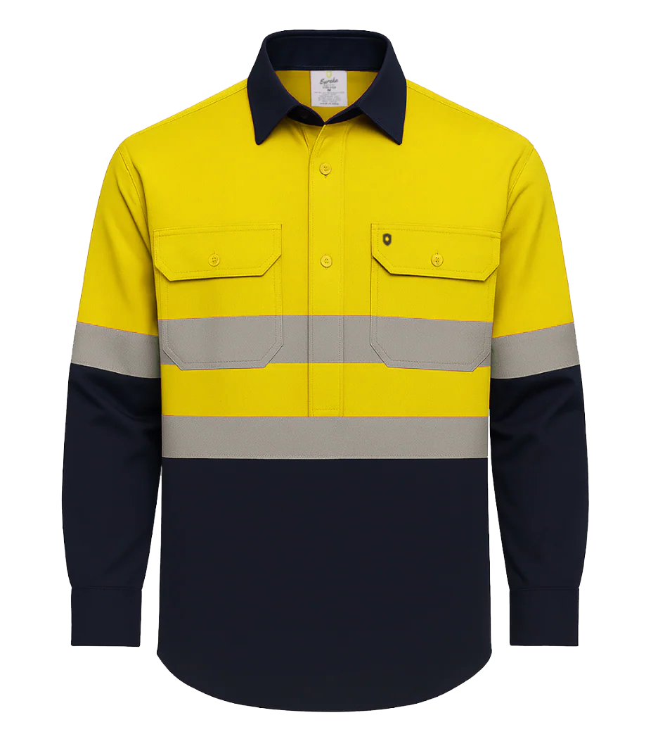 Mens Hi-Vis Closed Front Ripstop Cotton Shirt