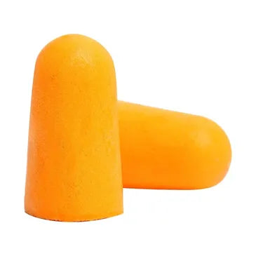 Eureka ear plugs uncorded with orange PU soft foam; bullet‑shape for snug fit; slow rebound; PVC‑free; Class 5 hearing protection; sold in box of 200 pairs