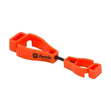 Heavy‑duty POM glove clip with dual locking jaws and wide opening; breakaway cord; grips gloves, glasses or helmets; attaches to belt loop or pocket