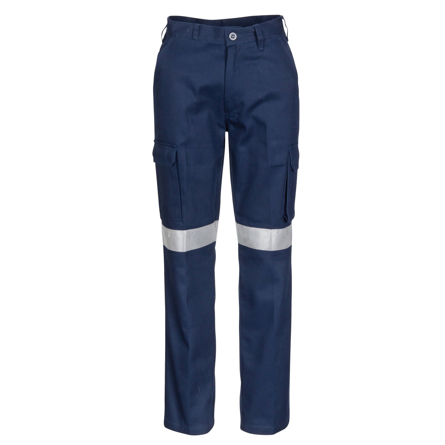 Ladies 300 gsm cotton ripstop cargo pants with 50 mm reflective tape, Velcro closure cargo pockets, seven‑pocket design including ruler pocket, women’s fit and UPF 50+