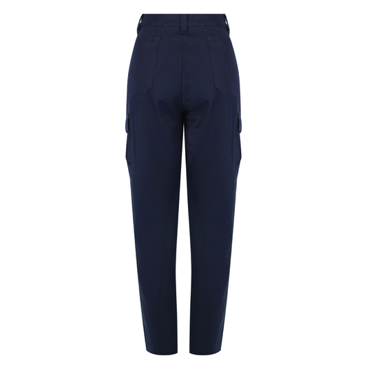 Ladies 300 gsm cotton ripstop cargo pants with Velcro‑closed cargo pockets, seven‑pocket design including ruler pocket and a women’s high‑waist/hip fit