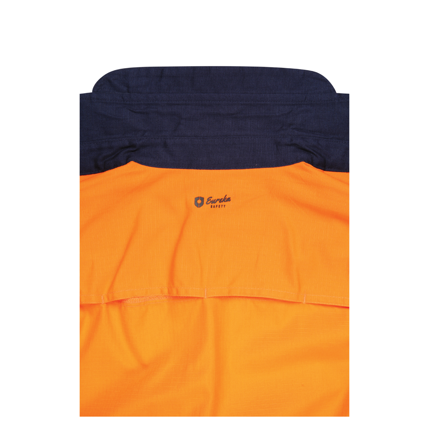 Ladies hi‑vis lightweight ripstop cotton shirt in orange/navy with reflective tape; underarm/back ventilation; extended sun‑protection collar; nine‑button design