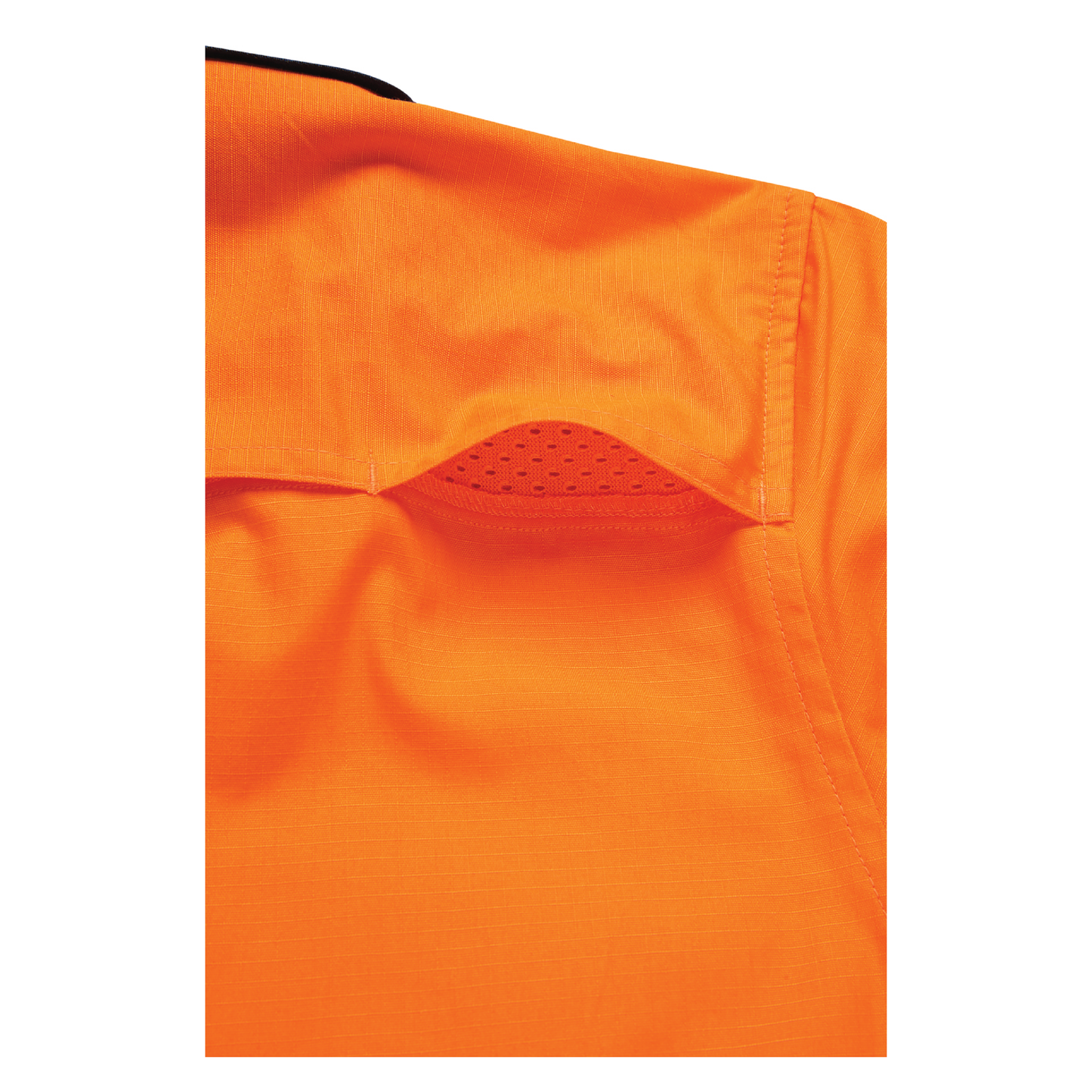 Ladies hi‑vis lightweight ripstop cotton shirt in orange/navy with reflective tape; underarm/back ventilation; extended sun‑protection collar; nine‑button design