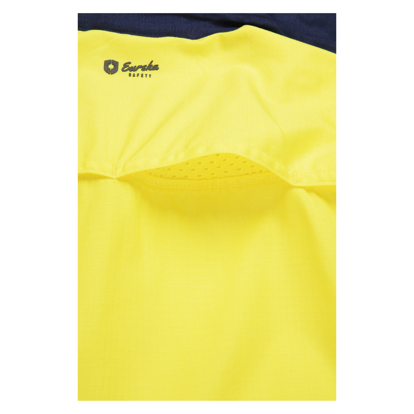 Ladies hi‑vis lightweight 150 gsm ripstop cotton shirt in yellow/navy; reflective tape; vented underarms/back; modern tapered fit; extended sun‑protection collar