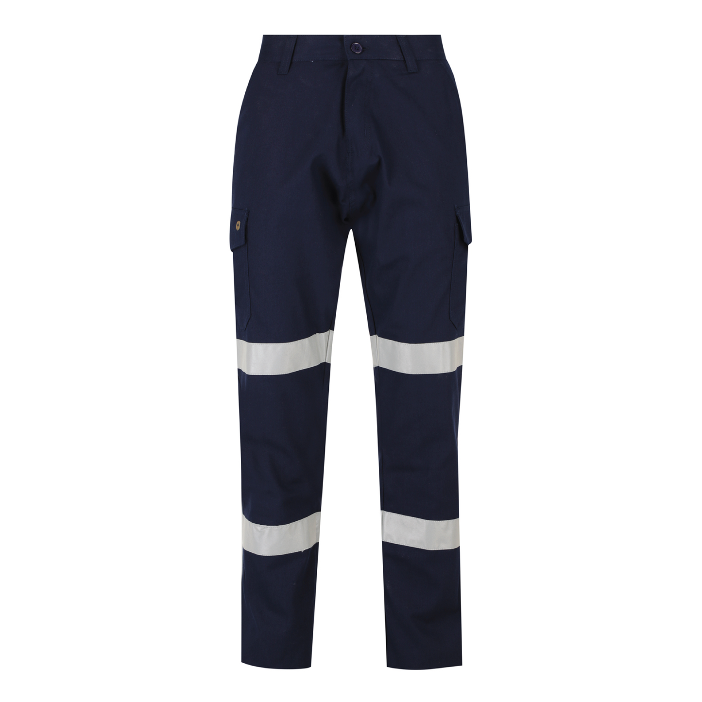 Men’s cotton ripstop cargo pants with bio‑motion reflective tape design; Velcro‑flap cargo pockets; ruler pocket; modern tapered fit; double‑stitched seams