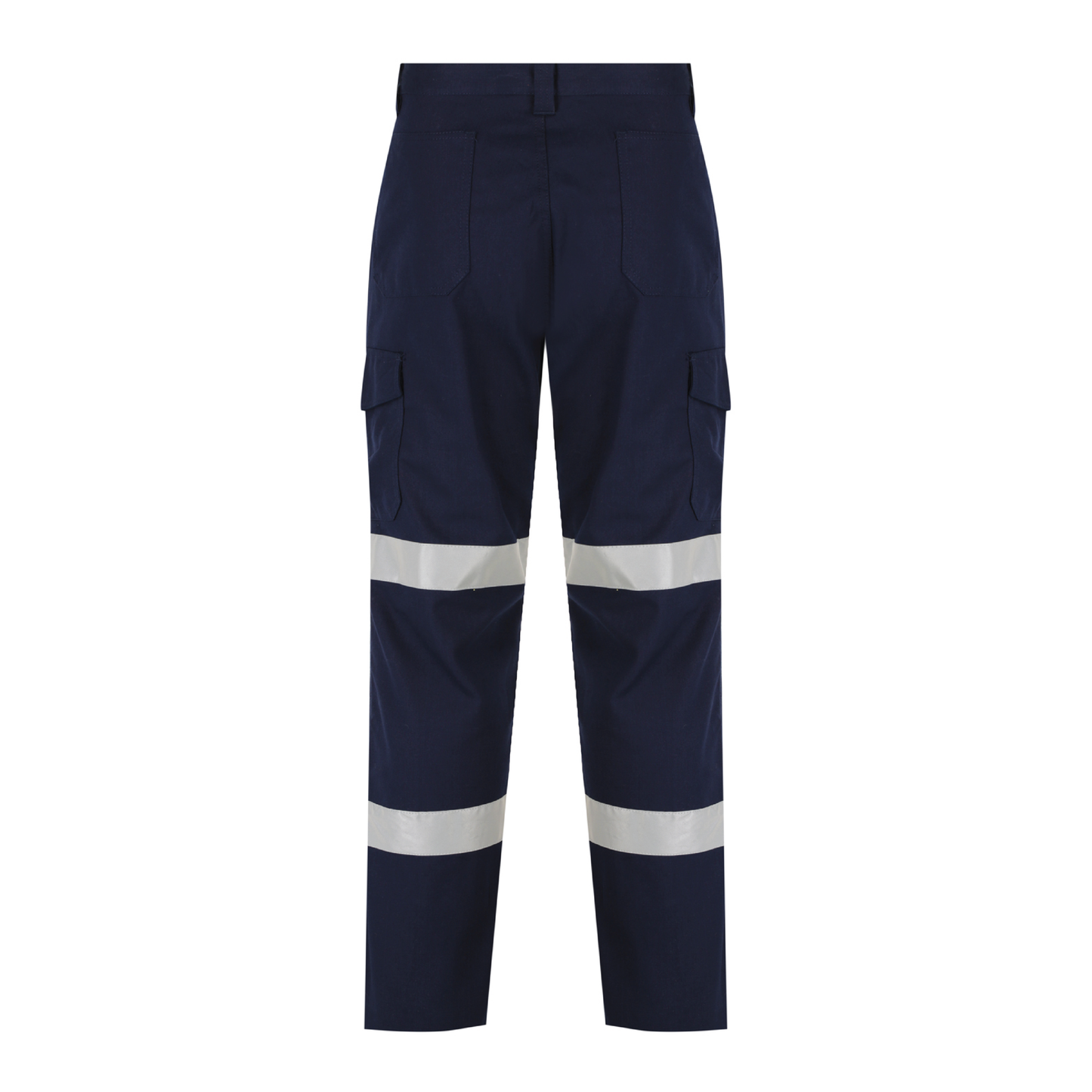 Men’s cotton ripstop cargo pants with bio‑motion reflective tape design; Velcro‑flap cargo pockets; ruler pocket; modern tapered fit; double‑stitched seams