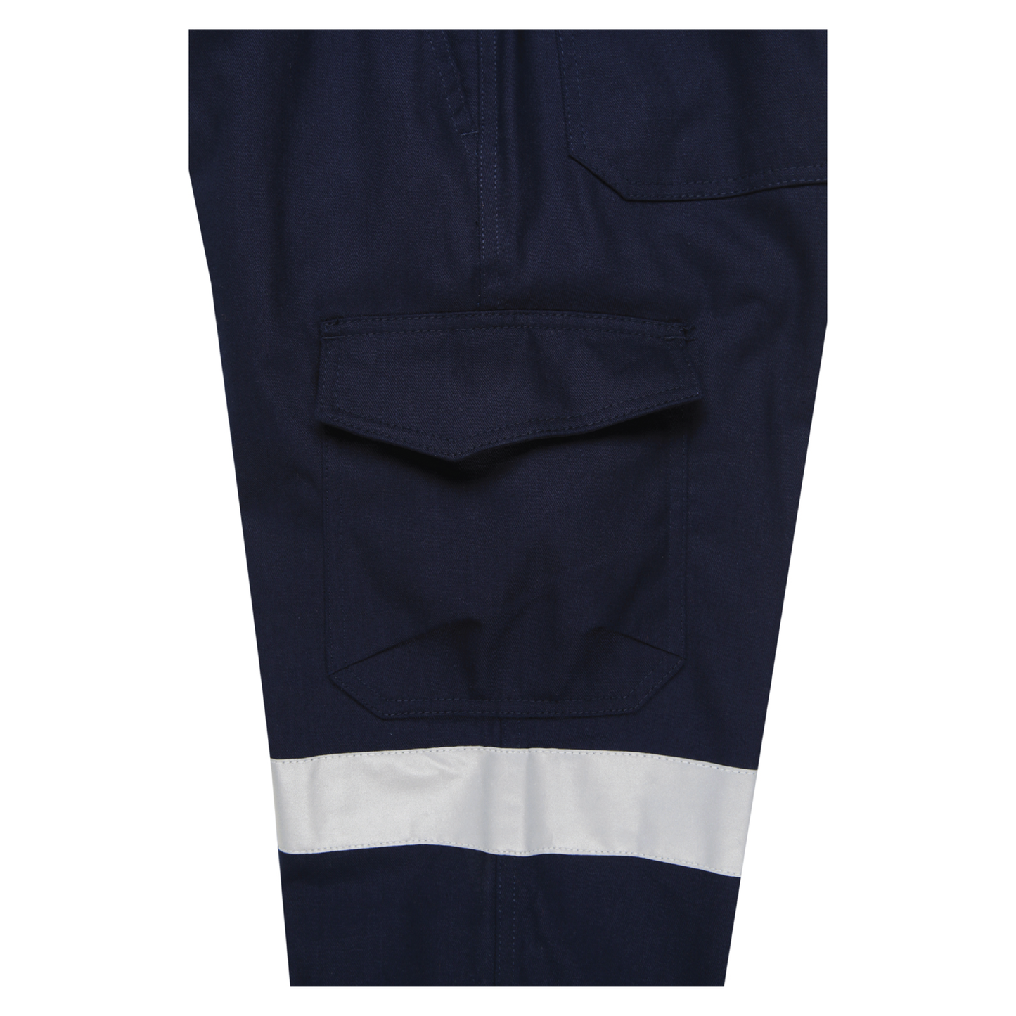 Men’s cotton ripstop cargo pants with bio‑motion reflective tape design; Velcro‑flap cargo pockets; ruler pocket; modern tapered fit; double‑stitched seams