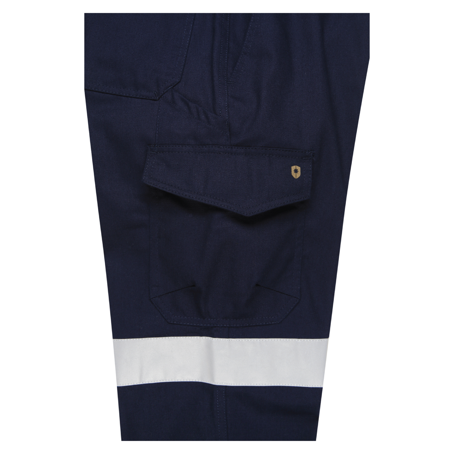 Men’s cotton ripstop cargo pants with bio‑motion reflective tape design; Velcro‑flap cargo pockets; ruler pocket; modern tapered fit; double‑stitched seams