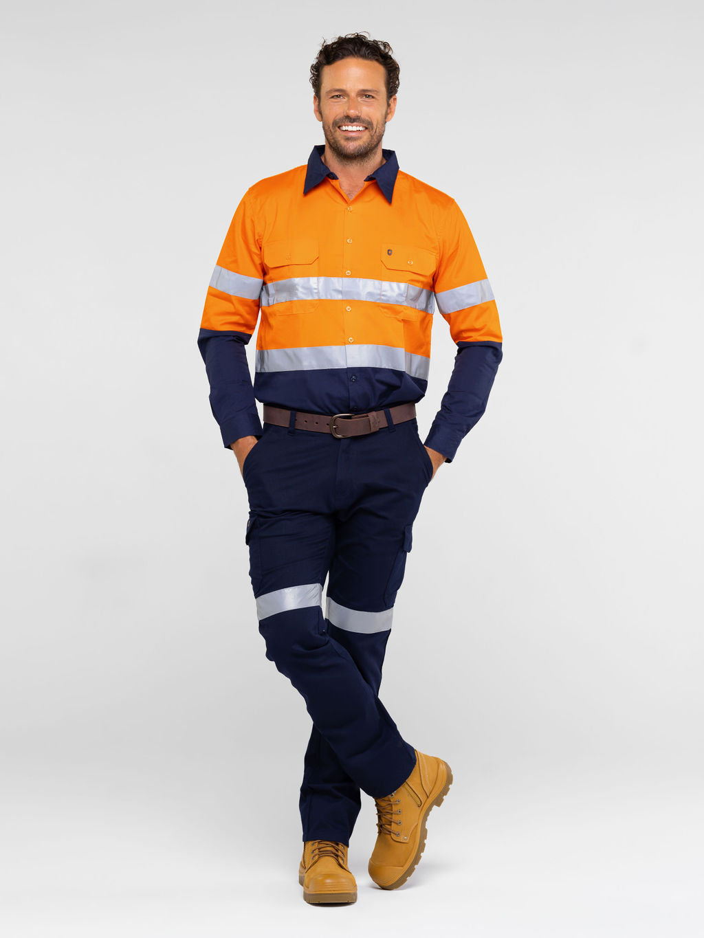 Men’s cotton ripstop cargo pants with reflective tape, Velcro‑flap cargo pockets, ruler pocket, modern tapered fit and double‑stitched construction