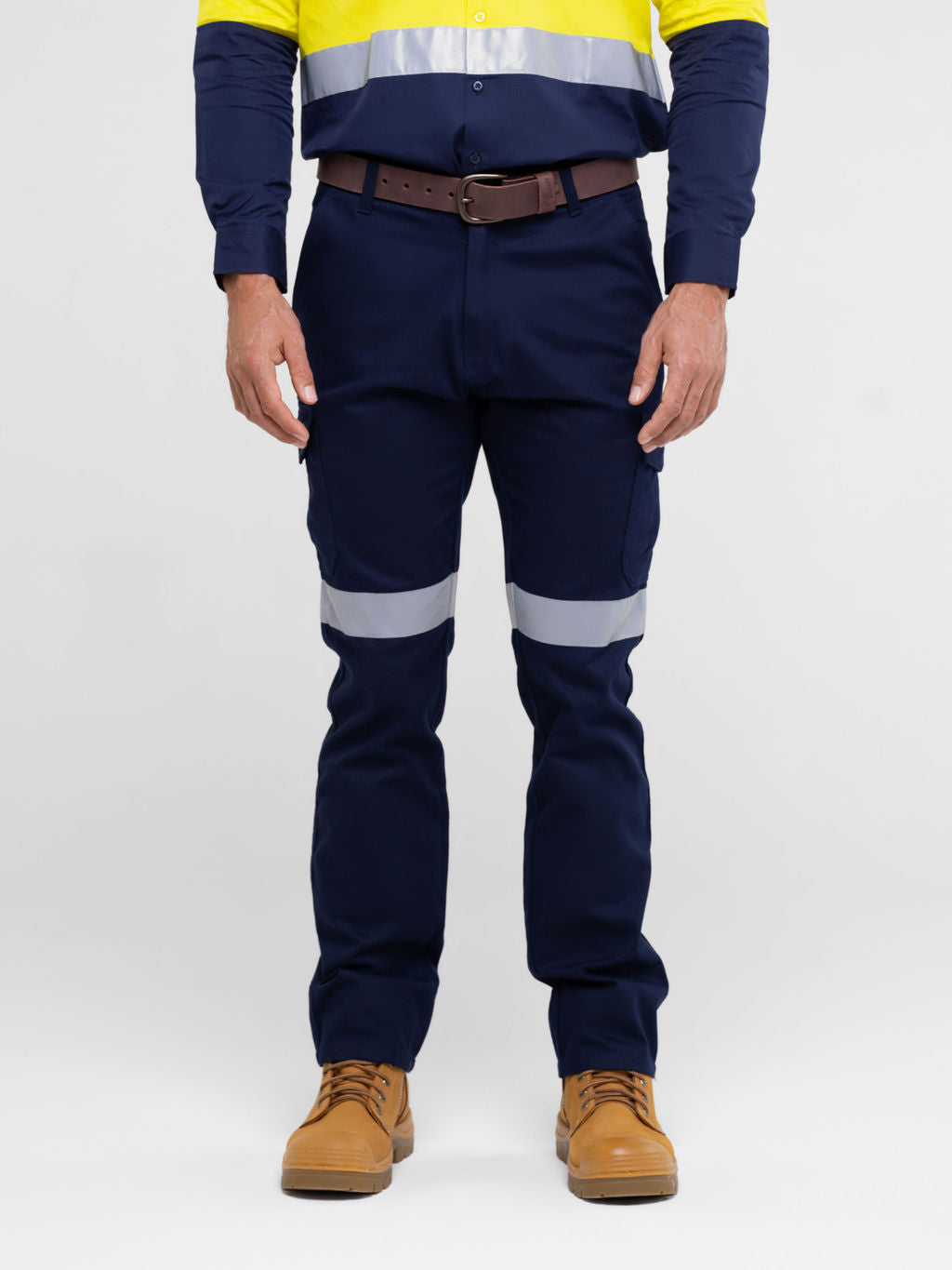 Men’s cotton ripstop cargo pants with reflective tape, Velcro‑flap cargo pockets, ruler pocket, modern tapered fit and double‑stitched construction