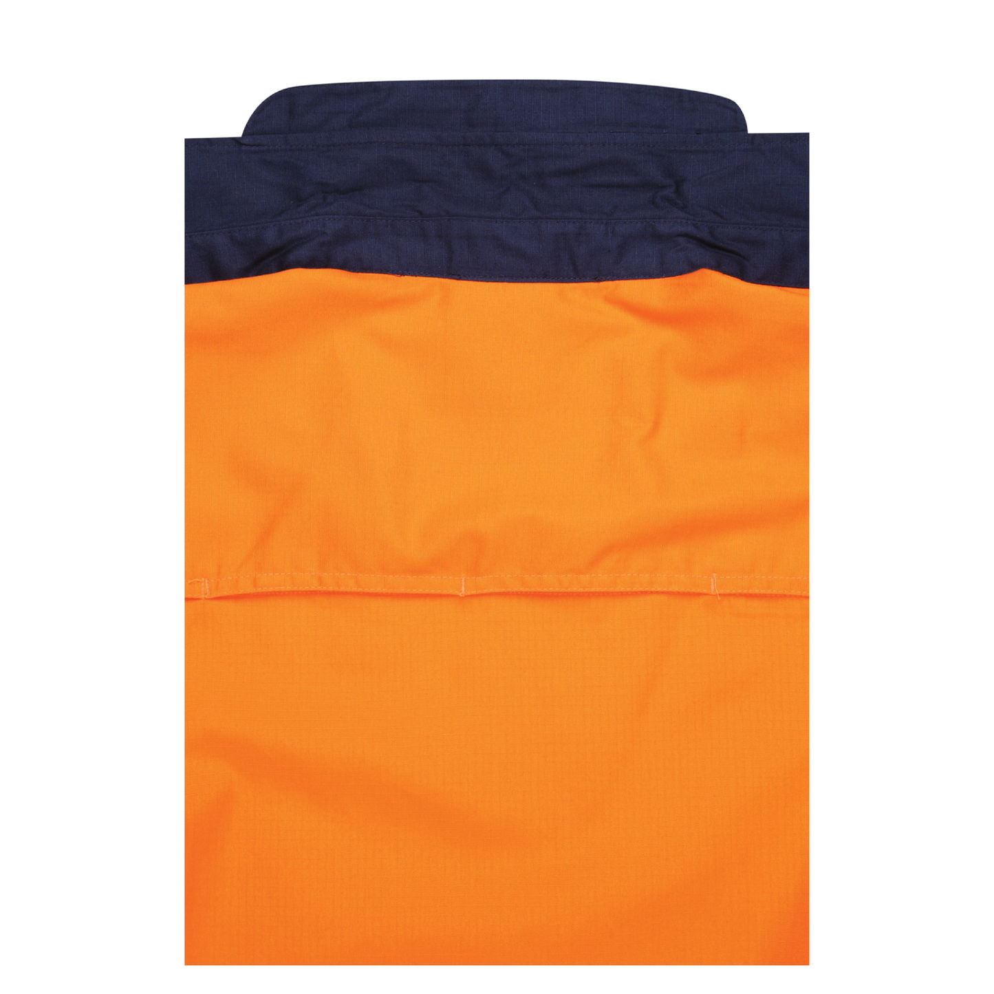 Men’s hi‑vis lightweight cotton long‑sleeve shirt in orange/navy with vented underarms and back, extended sun‑protection collar and modern tapered fit