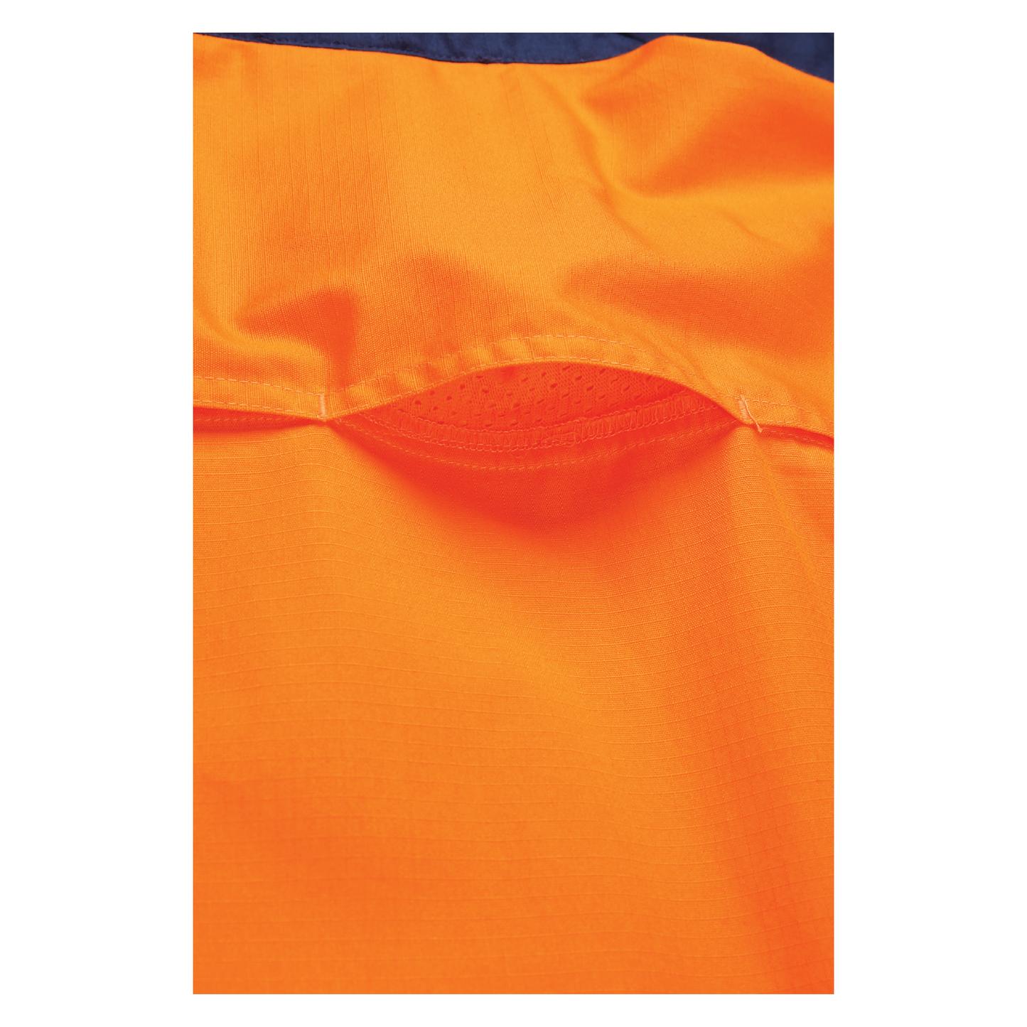 Men’s hi‑vis lightweight cotton long‑sleeve shirt in orange/navy with vented underarms and back, extended sun‑protection collar and modern tapered fit