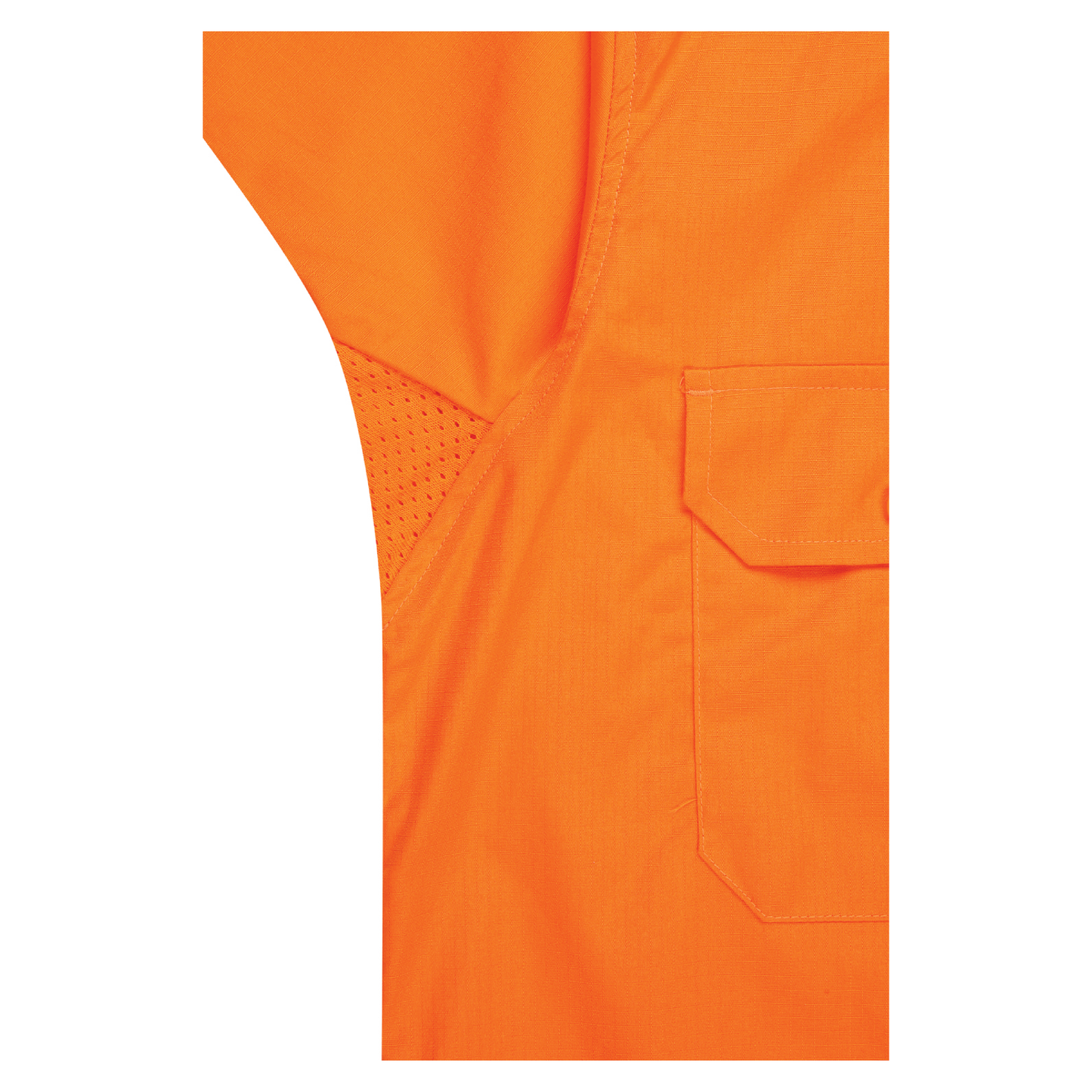 Men’s hi‑vis lightweight cotton long‑sleeve shirt in orange/navy with vented underarms and back, extended sun‑protection collar and modern tapered fit