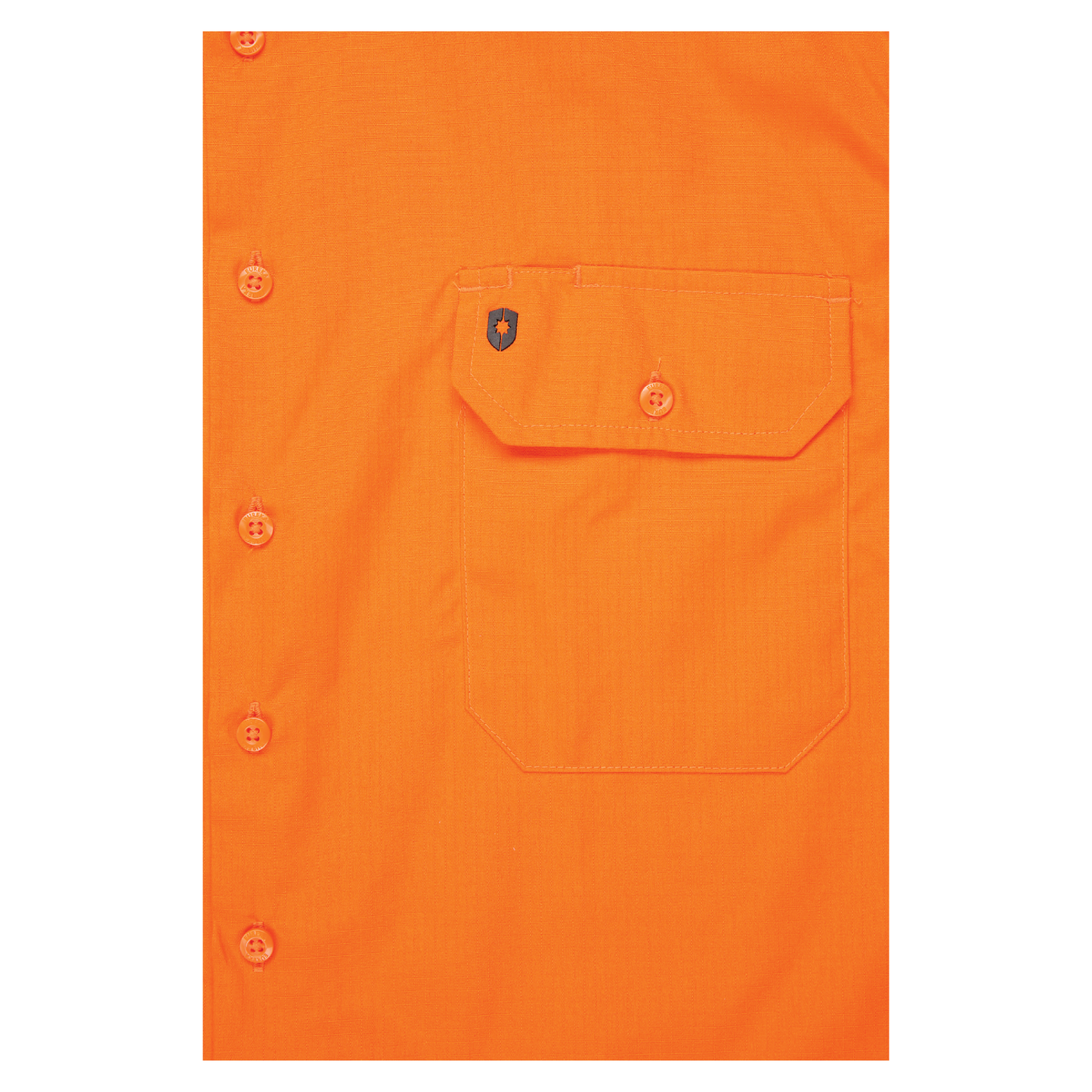Men’s hi‑vis lightweight cotton long‑sleeve shirt in orange/navy with vented underarms and back, extended sun‑protection collar and modern tapered fit