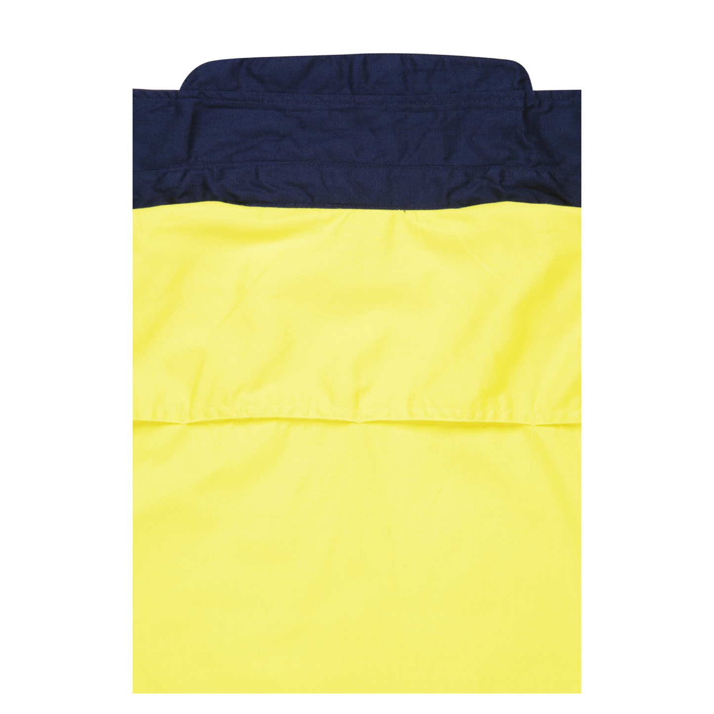 Men’s hi‑vis lightweight cotton long‑sleeve shirt in yellow/navy with underarm/back venting, extended sun‑protection collar and modern tapered fit