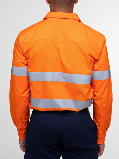 Mens Hi-Vis Regular Weight Ripstop Cotton Taped Shirt - Long Sleeve