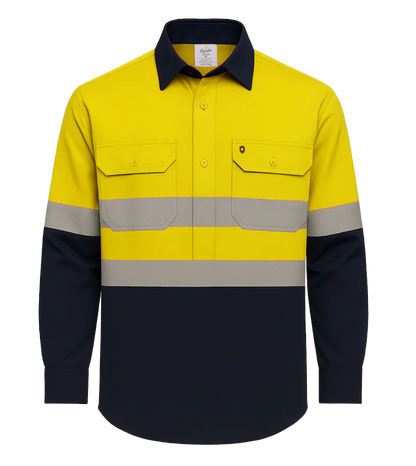Mens Hi-Vis Closed Front Ripstop Cotton Shirt