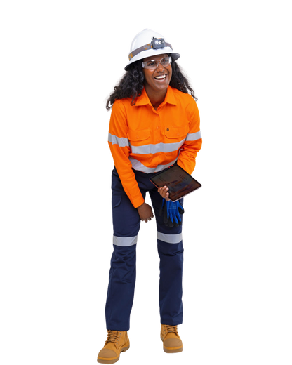 Ladies 300 gsm cotton ripstop cargo pants with 50 mm reflective tape, Velcro closure cargo pockets, seven‑pocket design including ruler pocket, women’s fit and UPF 50+