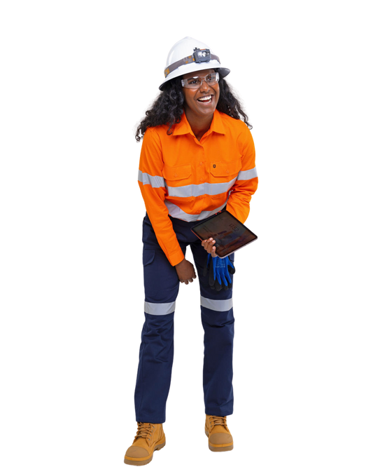 Ladies 300 gsm cotton ripstop cargo pants with 50 mm reflective tape, Velcro closure cargo pockets, seven‑pocket design including ruler pocket, women’s fit and UPF 50+