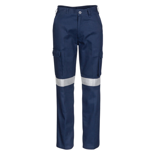 Ladies 300 gsm cotton ripstop cargo pants with 50 mm reflective tape, Velcro closure cargo pockets, seven‑pocket design including ruler pocket, women’s fit and UPF 50+