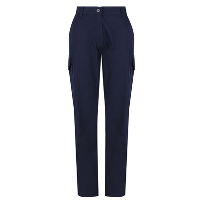 Ladies 300 gsm cotton ripstop cargo pants with Velcro‑closed cargo pockets, seven‑pocket design including ruler pocket and a women’s high‑waist/hip fit
