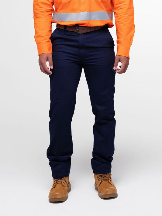 Men’s 300 gsm cotton ripstop cargo pants with Velcro‑flap pockets, ruler pocket, modern tapered fit, double‑stitched seams and UPF 50+ compliance