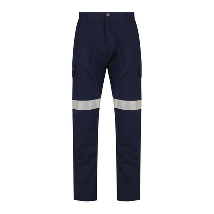 Men’s cotton ripstop cargo pants with reflective tape, Velcro‑flap cargo pockets, ruler pocket, modern tapered fit and double‑stitched construction