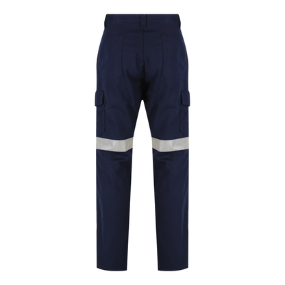 Men’s cotton ripstop cargo pants with reflective tape, Velcro‑flap cargo pockets, ruler pocket, modern tapered fit and double‑stitched construction