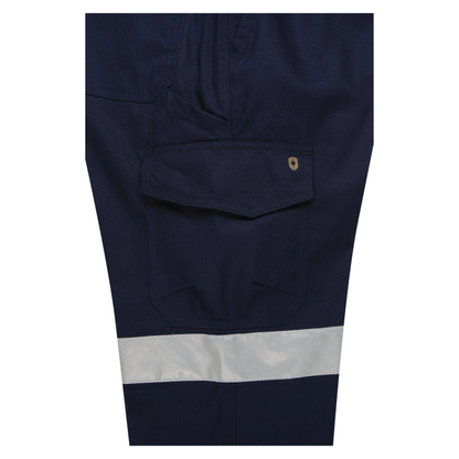 Men’s cotton ripstop cargo pants with reflective tape, Velcro‑flap cargo pockets, ruler pocket, modern tapered fit and double‑stitched construction