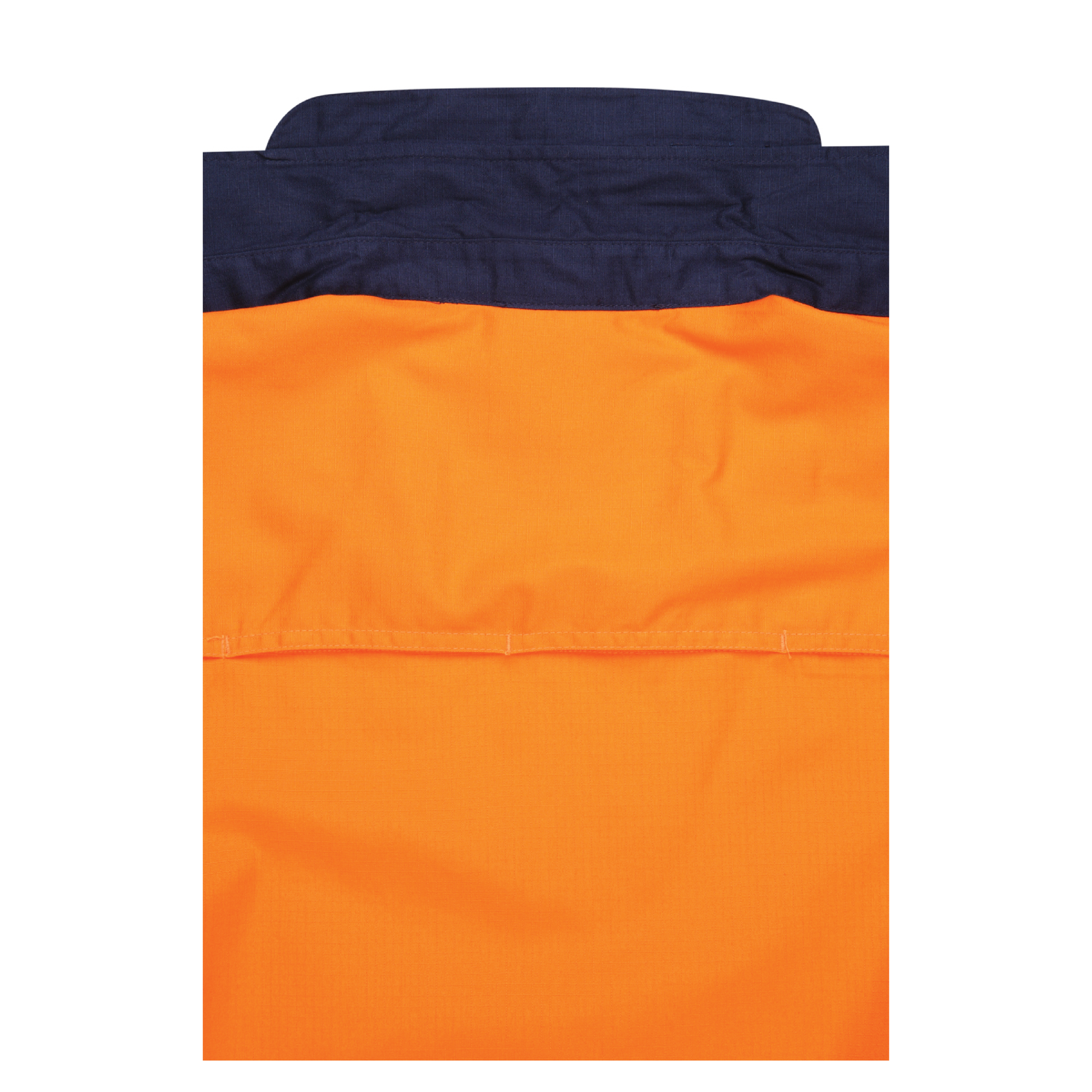 Men’s hi‑vis lightweight cotton long‑sleeve shirt in orange/navy with vented underarms and back, extended sun‑protection collar and modern tapered fit