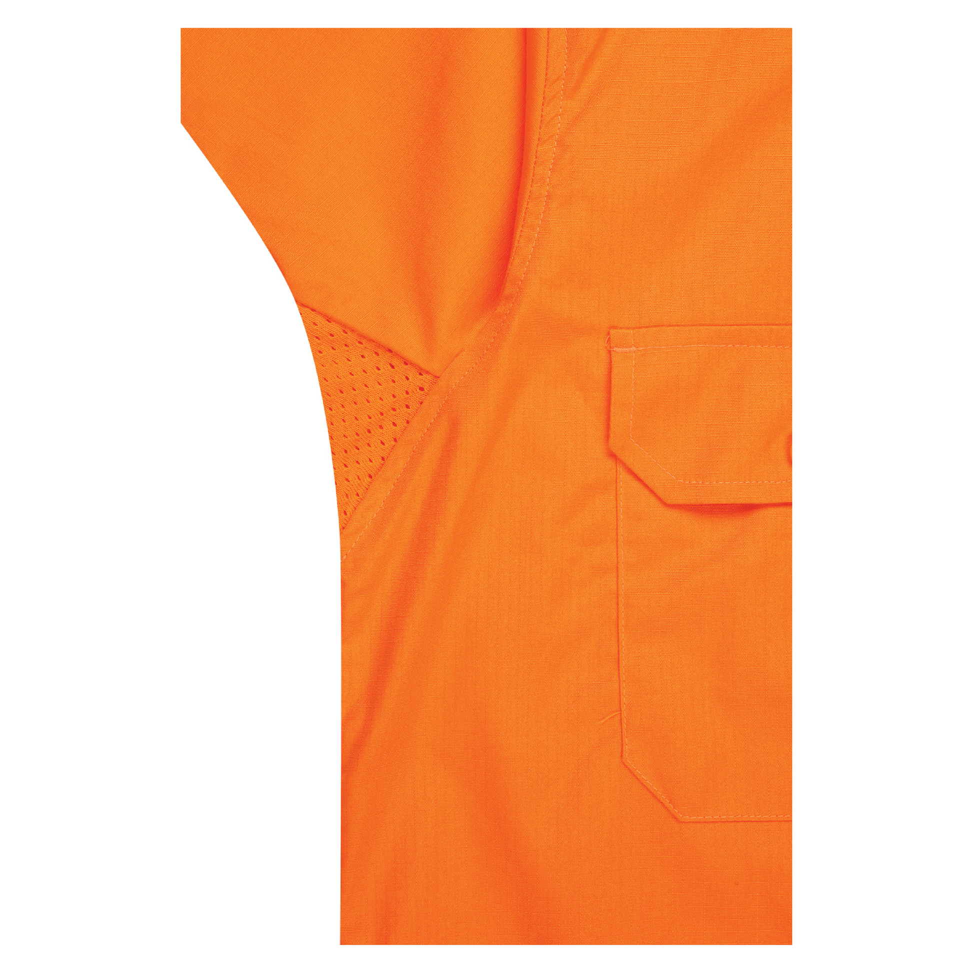 Men’s hi‑vis lightweight cotton long‑sleeve shirt in orange/navy with vented underarms and back, extended sun‑protection collar and modern tapered fit