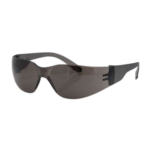 Stockade smoke safety specs with 99.9 % UV protection, anti‑fog technology, hard‑coated anti‑scratch lens, medium‑impact design and lightweight 23 g